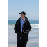 Unisex Jacket Retro Patchwork Plaid Coat Men's Horn Button Hooded Overcoat